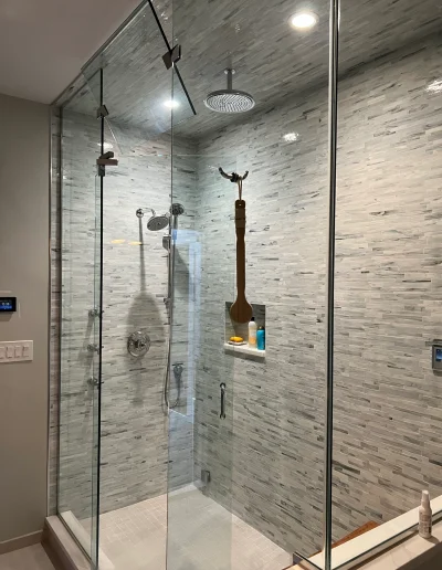 Professional bathroom plumbing with newly installed pipes and fixtures
